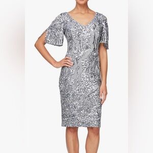 NWT Alex Evenings Womens Short Cold Shoulder Flutter Sleeve Dress size 10